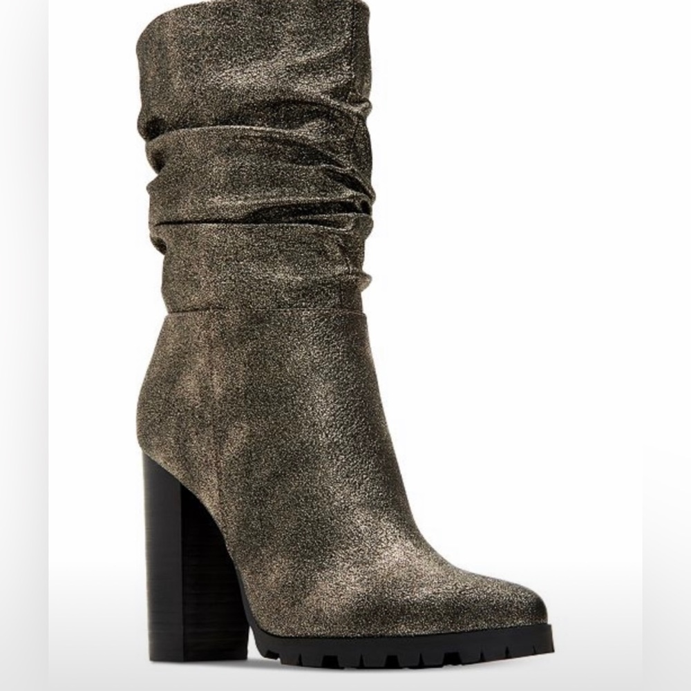 NEW Katy Perry The Raina Pewter Metallic Chunky Slouch Boots